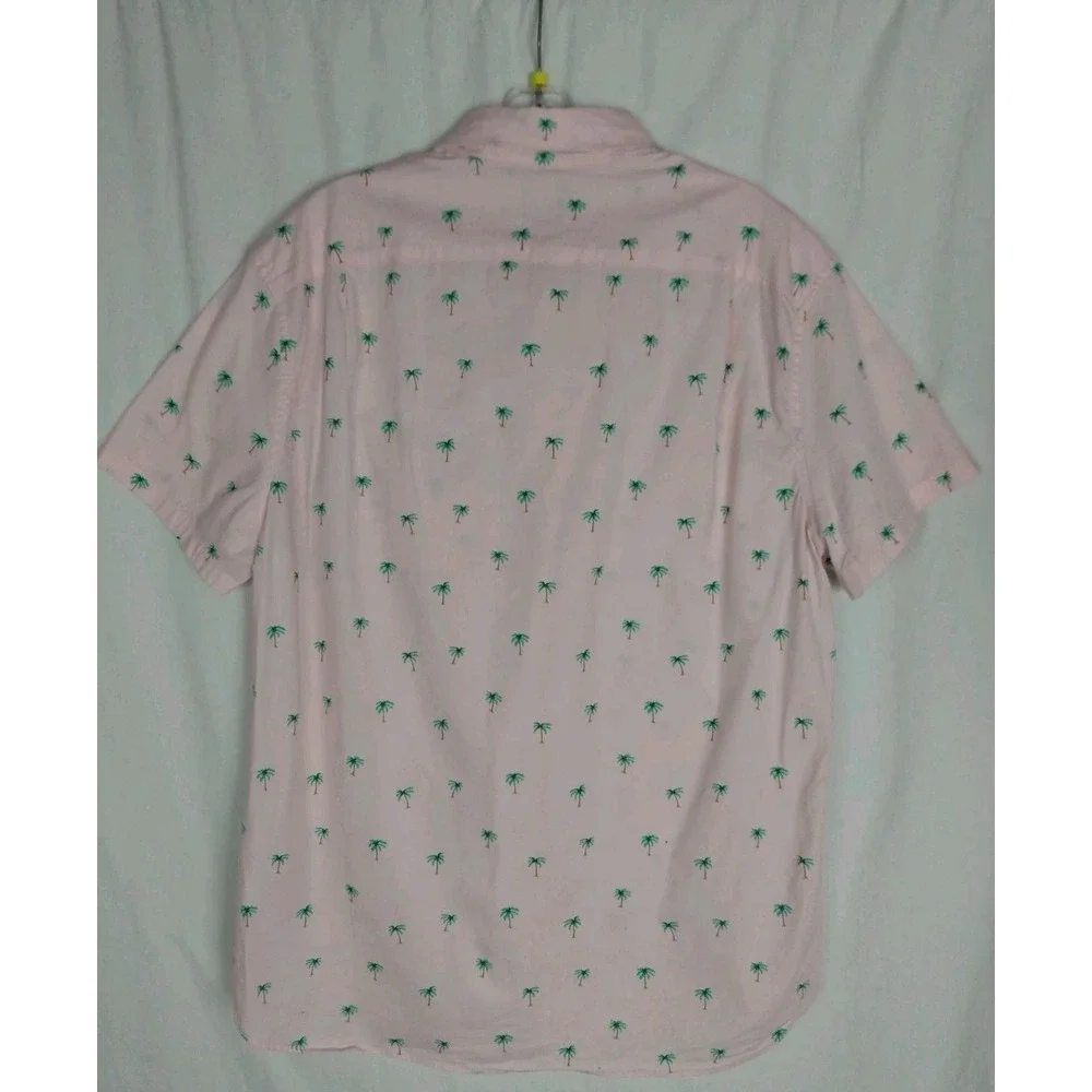 Mens Pink J Crew XL Flex Washed Short Sleeve Button Up Shirt Palm‎ Tree Print